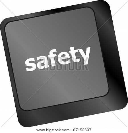 Safety First Concept With Key On Computer Keyboard