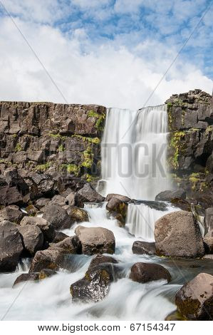 Beautiful Icelandic waterfall Oxararfoss. It is located on the West of the island in the Thingvellir national park