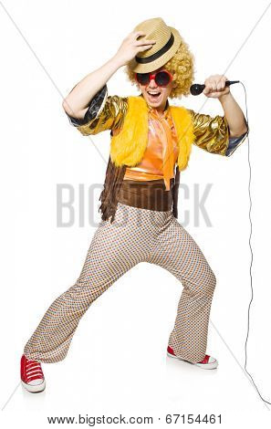 Man with afrocut and mic isolated on white