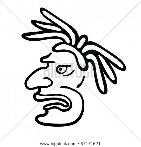 Face in style of Maya Indians, vector illustration on white background