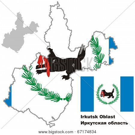 Outline Map Of Irkutsk Oblast With Flag