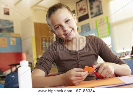 Pre teen girl in art and craft class