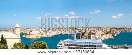 Panorama Of Valletta With Dock, Malta