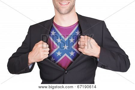 Businessman Opening Suit To Reveal Shirt With Flag
