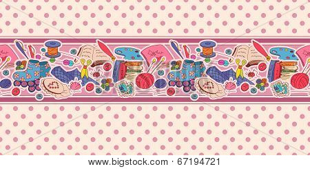 Horizontal seamless pattern with hobby items