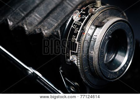A retro camera lens close-up