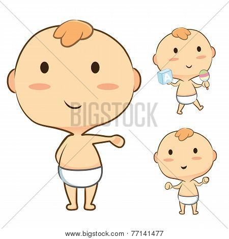 happy baby mascot cartoon set