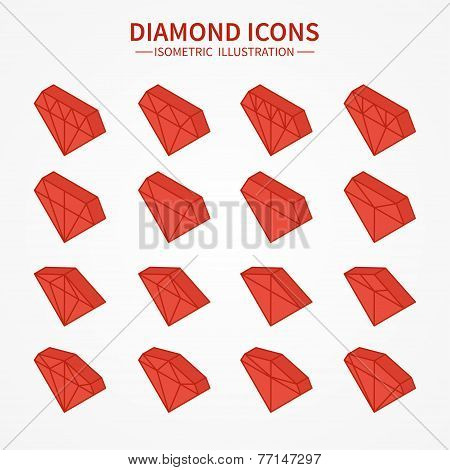 Set of diamond web icons,symbol,sign in isometric style. Diamonds collection. Elements for design. V