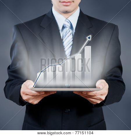 Businessman Using Tablet With Digital Visual Object, Business Concept