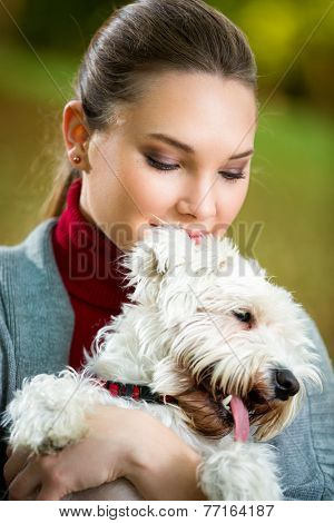 Portrait of girl with her adorable dog