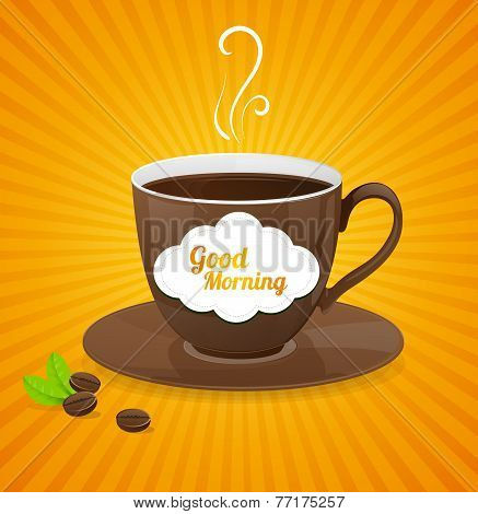 Vector white coffee cup and text cloud.