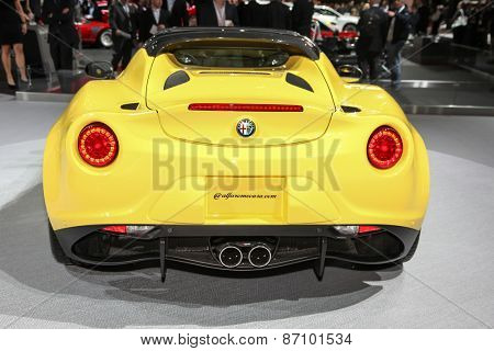 NEW YORK - APRIL 1: Alfa Romeo exhibit Spider 4C coupe at the 2015 New York International Auto Show during Press day,  public show is running from April 3-12, 2015 in New York, NY.