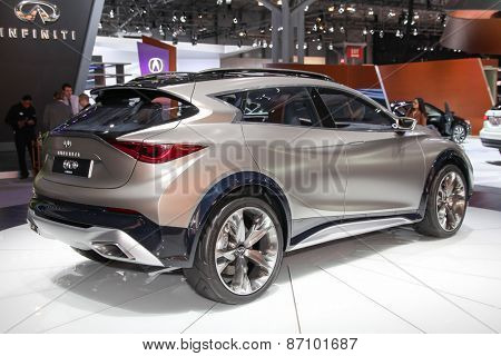 NEW YORK - APRIL 1: Infiniti exhibit  QX 30 concept at the 2015 New York International Auto Show during Press day,  public show is running from April 3-12, 2015 in New York, NY.