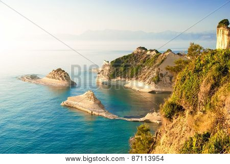 Loggas beach (Peroulades beach, Sunset beach) Corfu Island, Greece