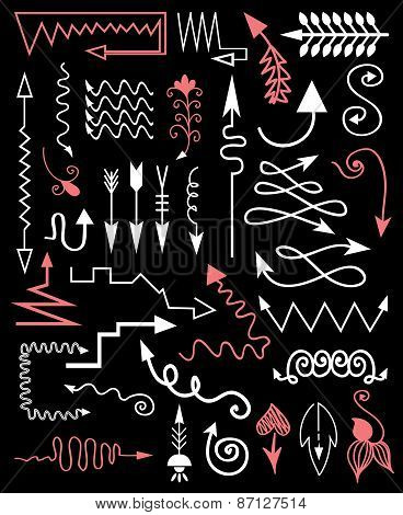 Vector Hand Drawn Arrows On A Black Background.