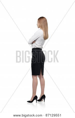 Rear View Of The Businesswoman. Isolated