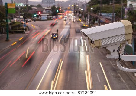 Security Cctv Camera Operating Over The Road