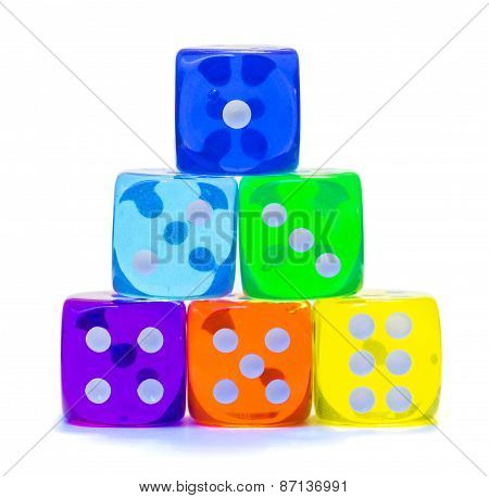 Pyramid of multicolored dice.