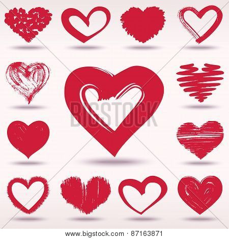 Set Of Grunge Vector Hearts Love Theme
