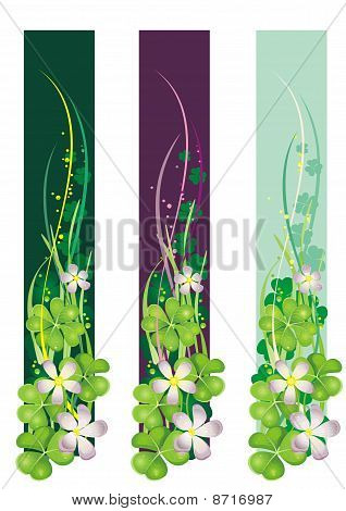 แบนเนอร์แนวตั้งสปริงกับ Clovers ช่วงต้นร้ายพันธุ