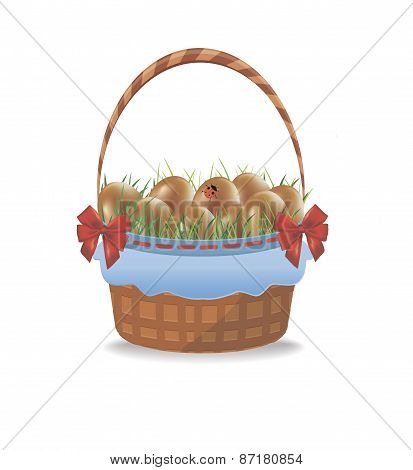 Easter banner with easter eggs in a basket.