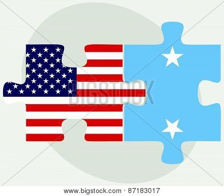 Usa And Micronesia Flags In Puzzle