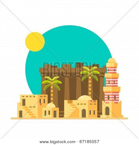 Flat Design Of Karnak Ruins In Egypt
