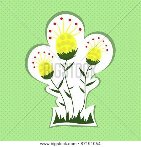 Yellow flowers on green background.