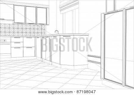 vector design process in wire-frame Illustration created of 3d