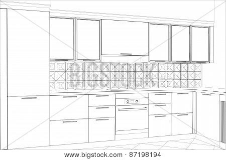 Facade kitchen vector sketch interior. Illustration created of 3d