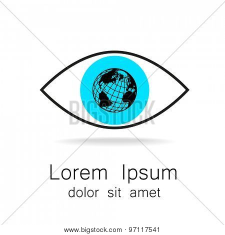 Sign of eye with globe inside. Template logo for the company, association, foundation, association.
