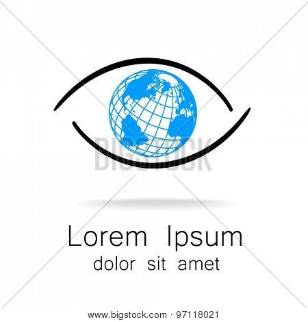 Sign of eye with globe inside. Template logo for the company, association, foundation, association.