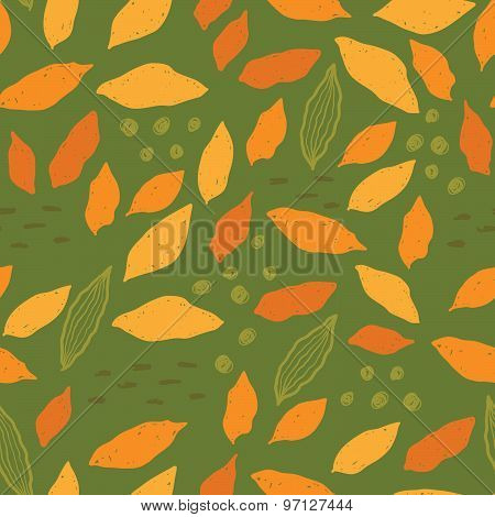 Forest leaves in warm colors.Vector seamless patterns. Modern stylish texture. Cute and colorful bac