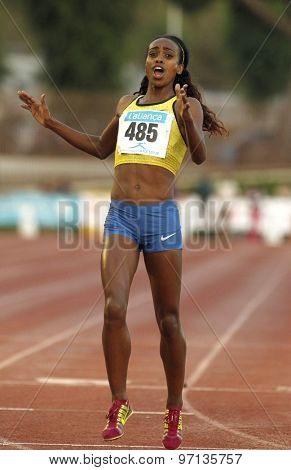 BARCELONA - JULY, 8: Ethiopian athlete Genzebe Dibaba during 1500 meters of the Athletics International Meeting of Catalan Federation at the Serrahima Stadium on July 8 2015 in Barcelona, Spain
