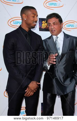LOS ANGELES - JUN 6:  Michael B Jordan, Sylvester Stallone at the Lupus LA Orange Ball  at the Fox Studios on June 6, 2015 in Century City, CA