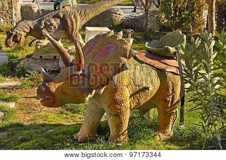 Ashgabat, Turkmenistan - December 23, 2014.  Realistic Model Of  Dinosaur In The Central Park.