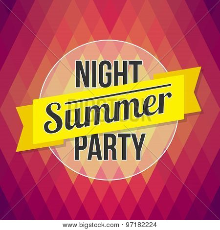 Summer Party Poster. Designed Text In The Background Polygon Style. Vector Template For Flyers, Post