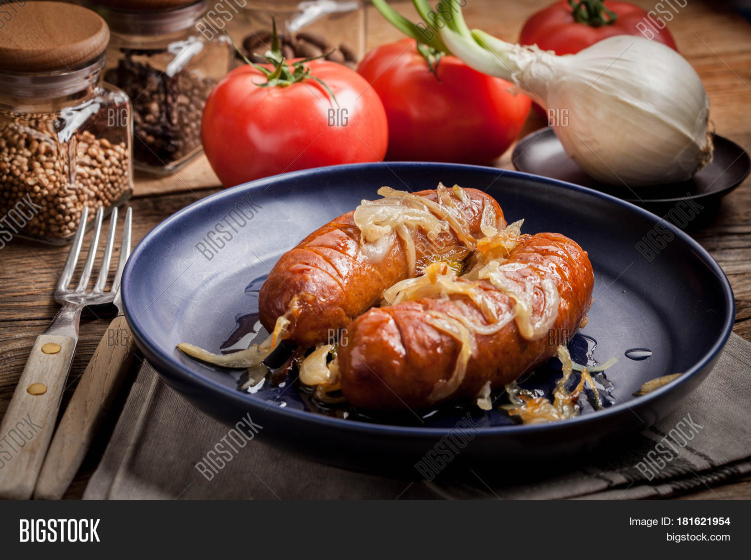Fried Sausage Onions Image & Photo (Free Trial) Bigstock