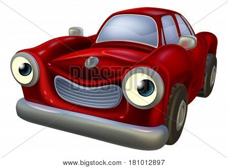 A happy red old fashioned car cartoon character