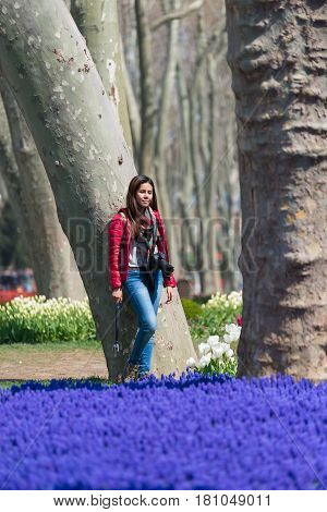 Istanbul,turkey - April 08, 2015: Tourist In A Garden Near Sultanahmet Square,the Sultanahmet Square