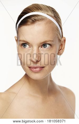 Alice band beautiful woman with blue eyes studio