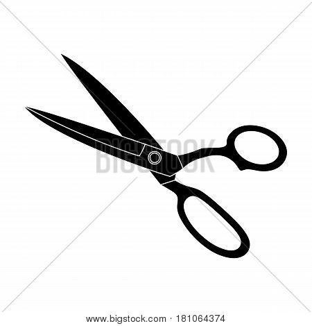 Metal scissors with blue handles.Sewing or tailoring tools kit single icon in black style vector symbol stock web illustration.
