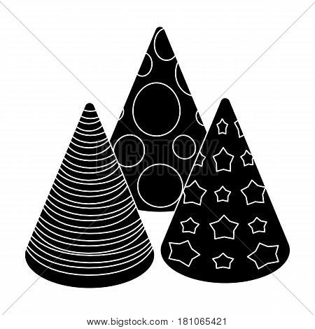 Caps in the form of cones for party.Party and parties single icon in black style vector symbol stock web illustration.
