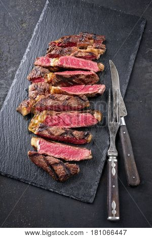 Barbecue wagyu Tagliata di Manzo Entrecote as close-up on a slate