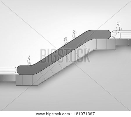 Vector Modern Escalator with Place for Advertising Side view Isolated on White Background