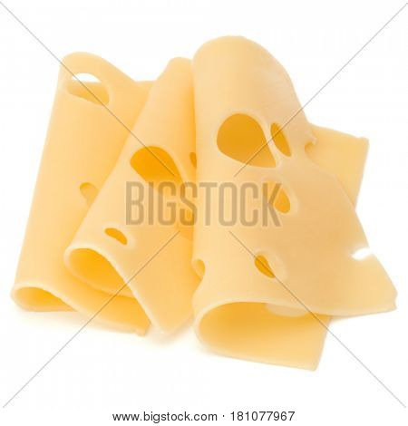 three Cheese slices isolated on white background