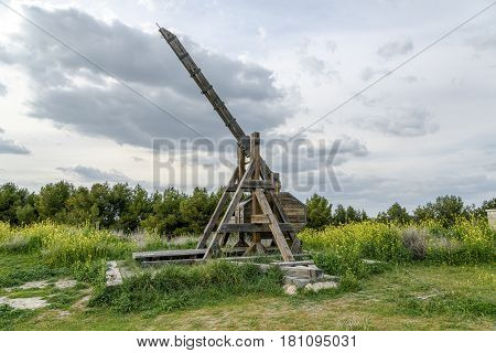 Castillo de Iscar in Valladolid province Castilla Leon central Spain. Medieval catapult detail