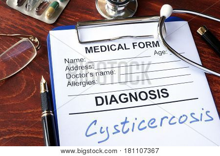 Medical form with diagnosis Cysticercosis in a hospital.