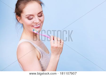 Woman Brushing Cleaning Teeth