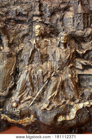 ZAGREB, CROATIA - MARCH 31: Saints Protasius and Gervasius, bas relief in Chapel of Saint Dismas in Zagreb, Croatia on March 31, 2015